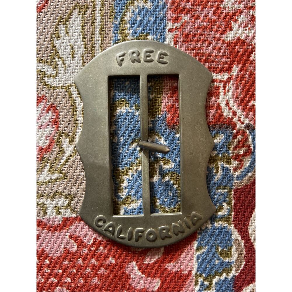Vintage 60s Free California Belt Buckle Brass Hippie Biker Jail Cell Design Rare